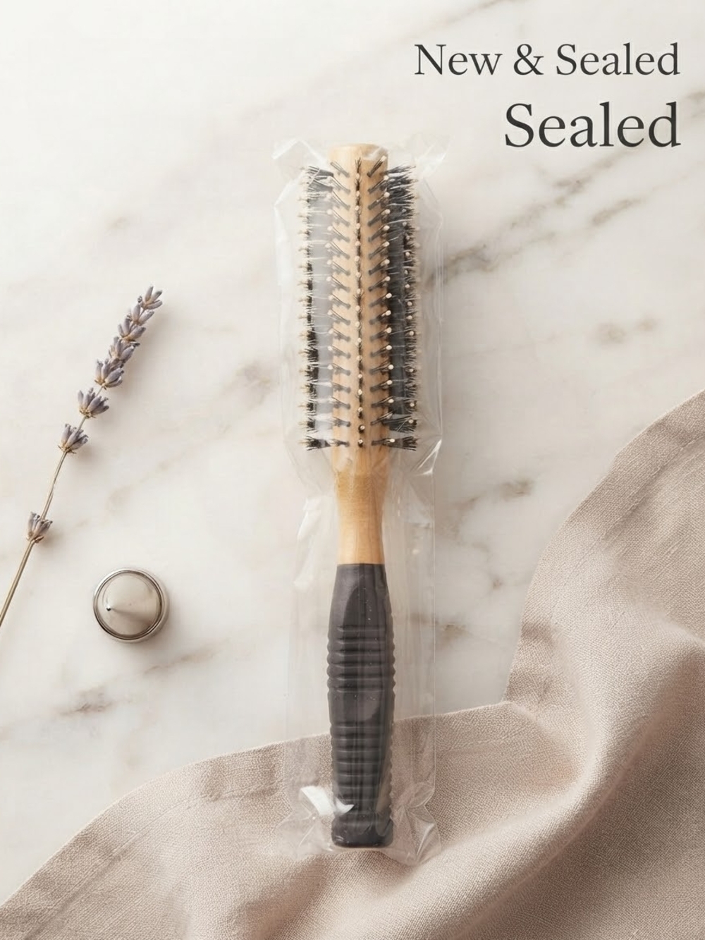 Brand New Sealed Wooden Handle Round Hair Styling Brush with Ball-Tip Bristles